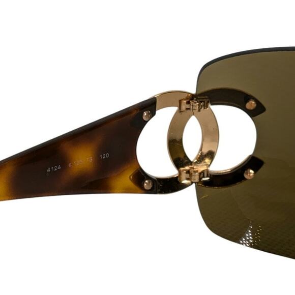 Chanel Tortoise Shell Shield CC Sunglasses Y2K Vintage Brown & Gold 4124 - Picture 7 of 9